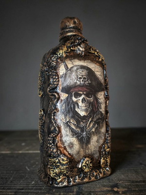 Handmade decorative bottle with pirate theme