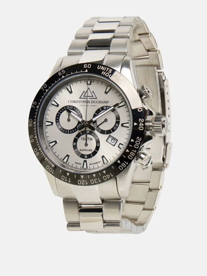 Christopher Duchamp Chronograph Watch new, silver stainless steel