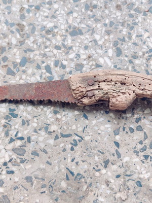 Little hand saw vintage used with wooden handle