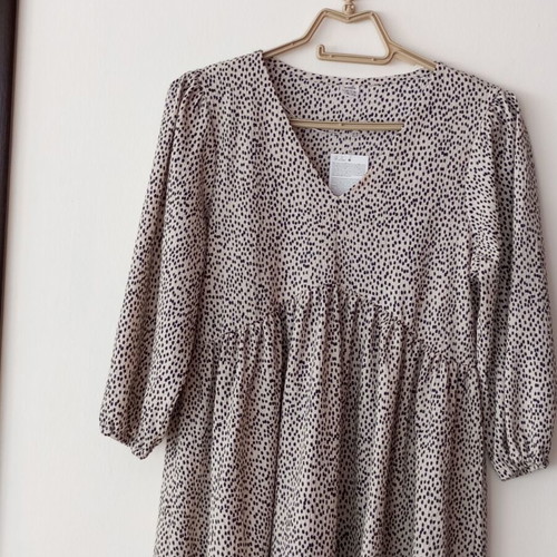 Pepco Mini Babydoll Dress XS, beige with black dots