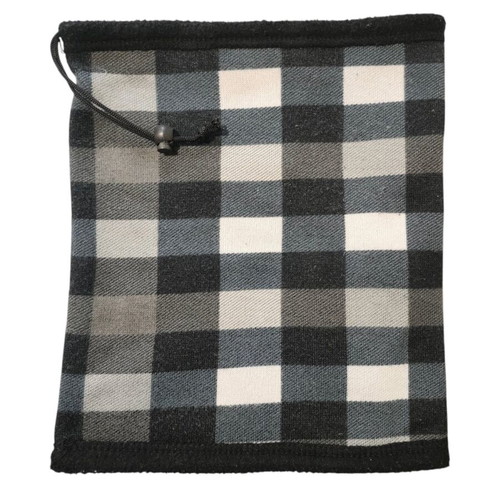 Fleece neck warmer used, double-sided, black and gray checkered