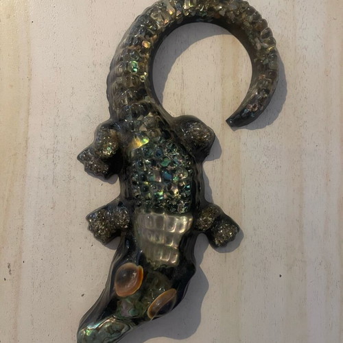 Vintage crystal crocodile used with abalone shell from Australia