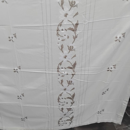 Handmade linen tablecloth with embroidery, 2.45 x 1.65 m