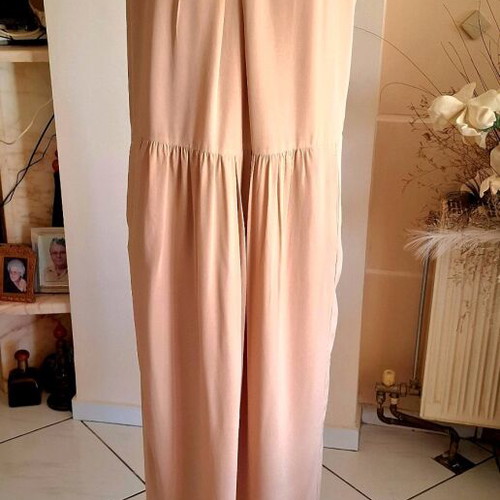 Douuod silk maxi dress like new, beige with rhinestone belt