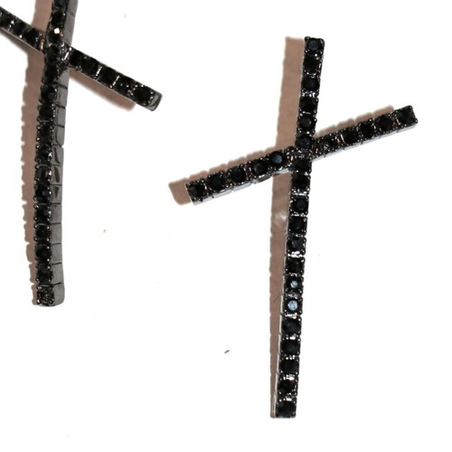 Antique diamond earrings cross black zirconia 5cm new