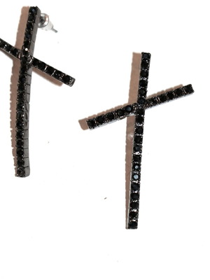 Antique diamond earrings cross black zirconia 5cm new