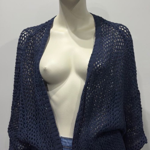 Jean Pascale Navy Crochet Cardigan Oversized size L like new