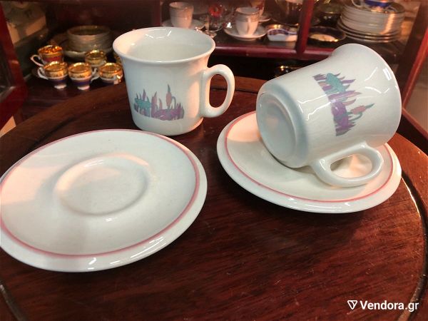  set tsagiou 12 tmch  Vintage dekaetias '80 apo 6 koupes  ke 6 piata …ametachiristo (Porcelain Tea set 12 pcs Vintage 80's of 6 cups and 6 plates… Unused)