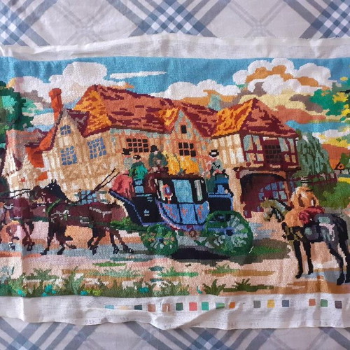 Embroidered textile painting without frame