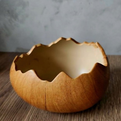 Decorative ceramic bowl Eggshell with wood-look finish like new