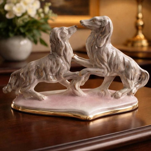 Vintage porcelain Borzoi decoration used, hand decorated 1960s