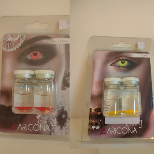 Colored contact lenses new, 2 pairs red and yellow