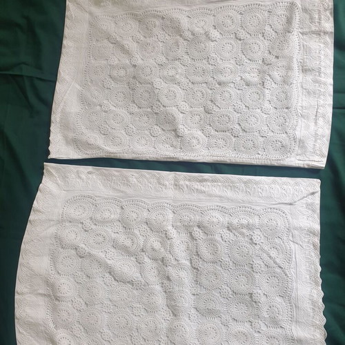 Vintage 60s pillowcases set of 2 used with handmade crochet lace
