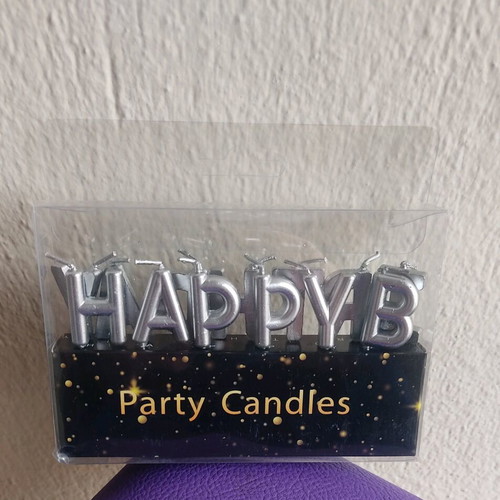 Happy Birthday silver party candles new for cake
