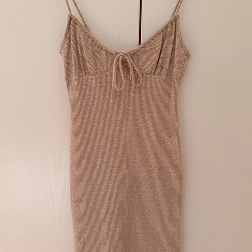 Bershka mini dress beige with adjustable bust cord, size S