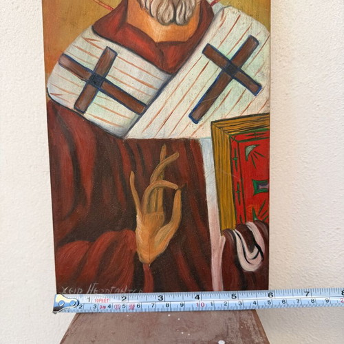 Handmade Saint Nicholas Icon on Natural Wood used, Georgantea