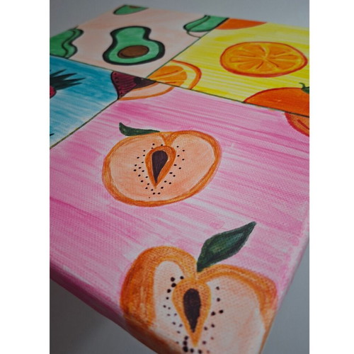 Handmade fruit pop art canvas painting 30x30 cm, like new