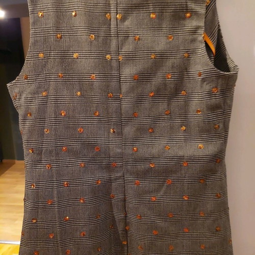 Forel gray checkered vest with gold sequins, size 46, like new