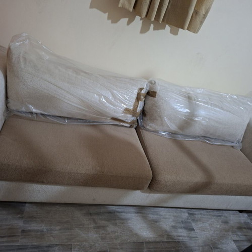 Living room sofa 3-seater brown beige