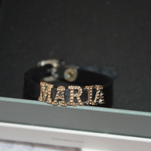 Bracelet with leather strap like new, black and silver