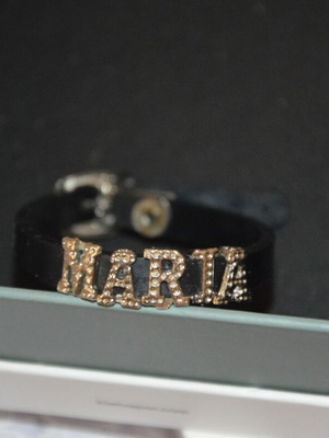 Bracelet with leather strap like new, black and silver
