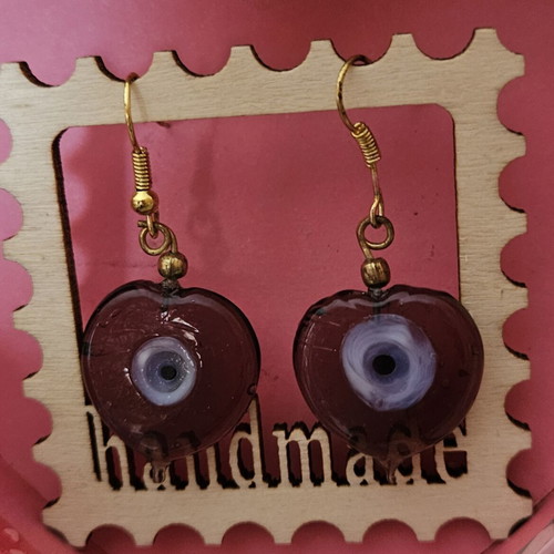 Pendant and earrings set with pink glass evil eye new