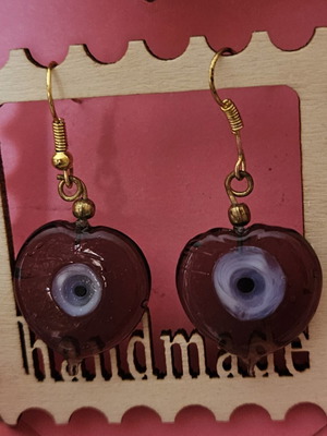 Pendant and earrings set with pink glass evil eye new