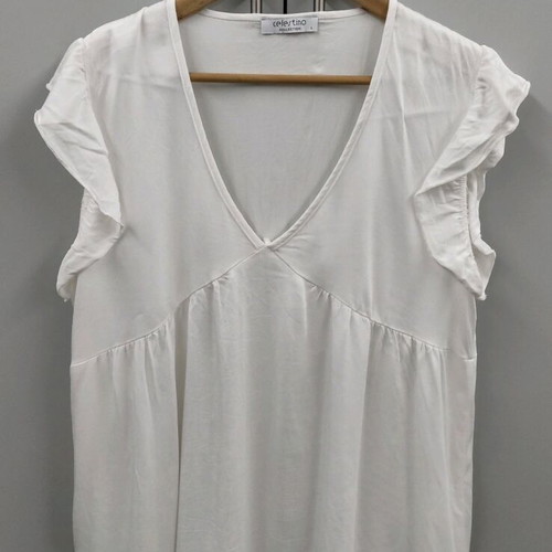 Celestino white short-sleeve blouse with ruffles on sleeve like new, size L