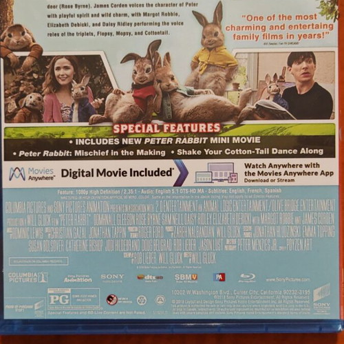 Peter Rabbit Blu-Ray dubbed like new