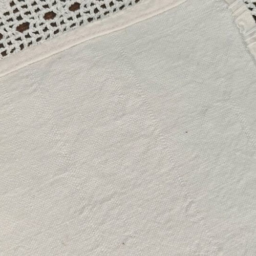 Woven kitchen towel with handmade lace made to order