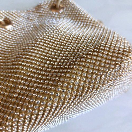 Gold evening bag new with rhinestones and removable chain