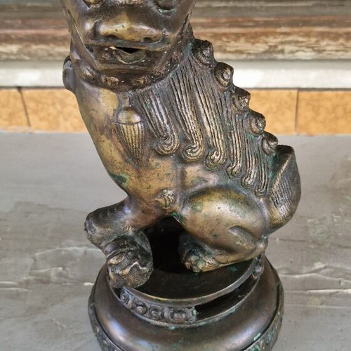 Vintage bronze decorative Foo Dog statue used with patina