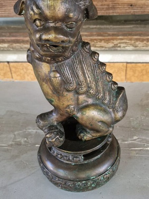 Vintage bronze decorative Foo Dog statue used with patina