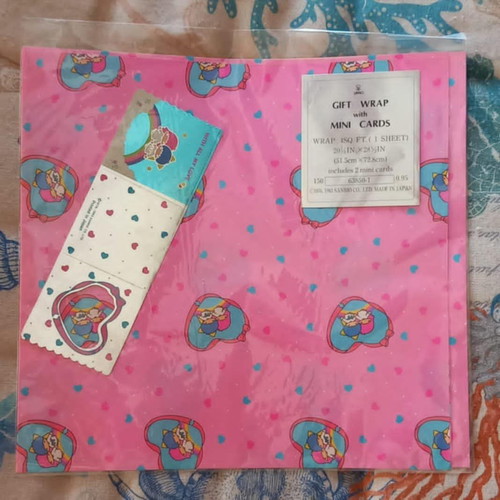Vintage Sanrio Little Twin Stars gift wrap and mini cards new (1983)