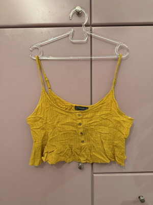 Crop top τύπου λινό Primark σαν καινούργιο, μουσταρδί, μέγεθος L