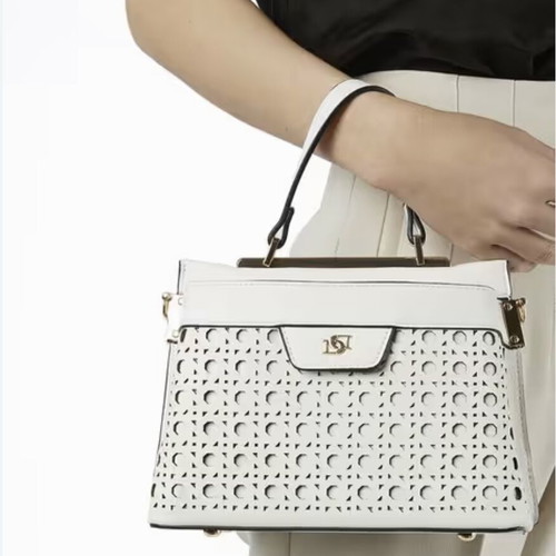 Dune London Shoulder Bag White Laser Cut Matte Leather Like New