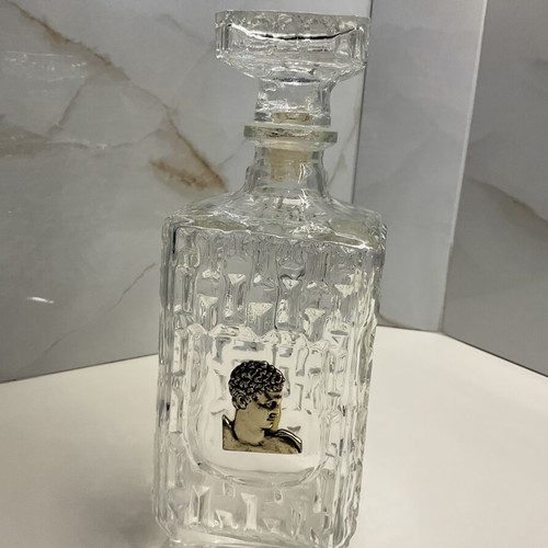 Vintage crystal decanter 1960–1970 with silver classical medal and stopper