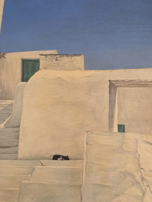 Antonis Politakis Painting Chora of Ios tempera on cardboard used