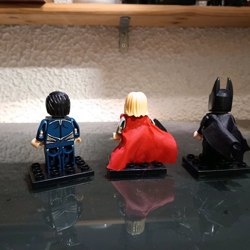 Lego figures used, collectible Superman Thor Batman