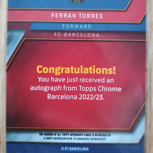 Topps Chrome FC Barcelona Ferran Torres Orange X-Fractor Auto card 2022-23 like new