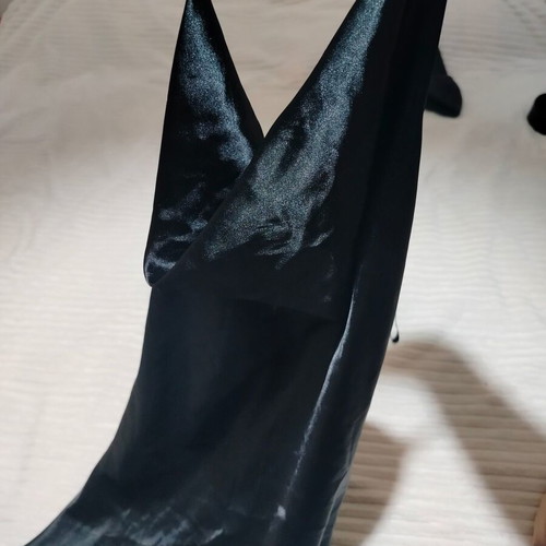 Black satin dress like new, sexy draped backless design