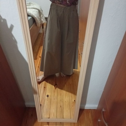 Wide Leg Beige Pants One Size, Gabardine Fabric, Ankle Length with Pockets