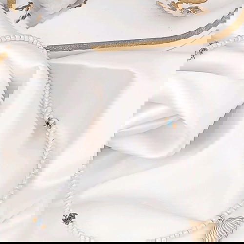 Καλοκαιρινό γυναικείο λευκό κολιέ με ματάκι, μπλε αχάτη και επίχρυσο charm κοχύλι