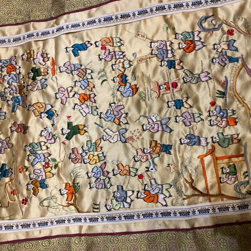 Vintage Chinese Silk Embroidery Panel used, 100 Children motif