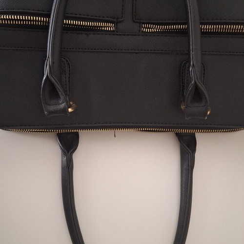 Black office laptop bag for women, saffiano faux leather