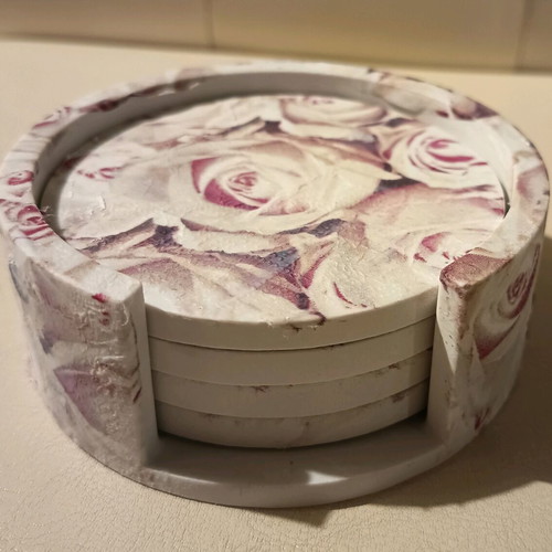 Handmade porcelain coasters with decoupage technique new