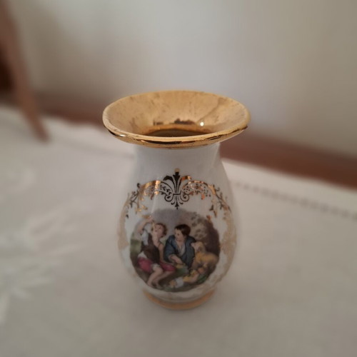 Vintage ισπανικό πορσελάνινο μικρό βάζο με επιχρύσωση 24 καρατίων