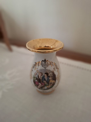 Vintage ισπανικό πορσελάνινο μικρό βάζο με επιχρύσωση 24 καρατίων