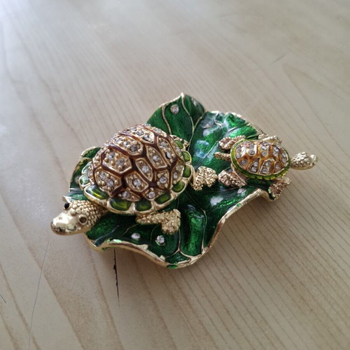 Turtle Jewelry Box decorated with enamel and crystals like new