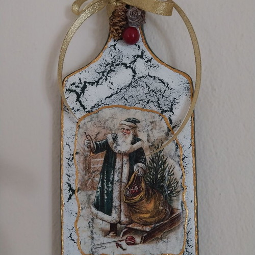 Decorative Cutting Board Santa Claus Handmade with Gold Enamel